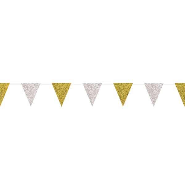 Silver & Gold Glitter Pennant Banner, 9ft