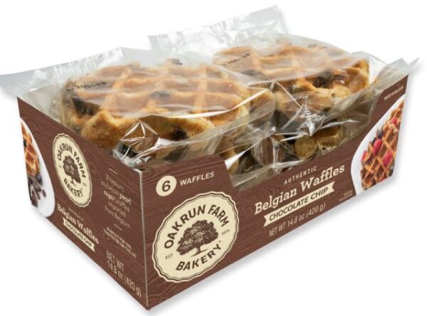 Oakrun Farms Belgian Waffles with Chocolate Chips for Breakfast and Snacking, 6 Count 2.4 oz